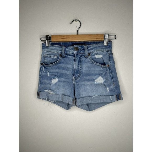 Aéropostale Pants - Aeropostale High Waisted Midi Shorts Distressed Medium Blue Cutoff Denim Size 0
